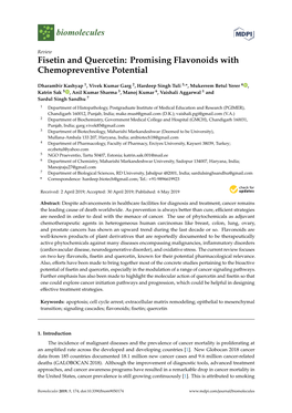 Fisetin and Quercetin: Promising Flavonoids with Chemopreventive Potential