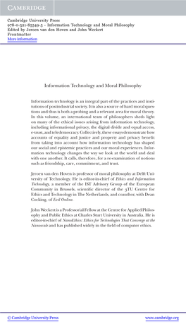 Information Technology and Moral Philosophy Edited by Jeroen Van Den Hoven and John Weckert Frontmatter More Information