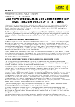 UN Must Monitor Human Rights in Western Sahara and Sahrawi