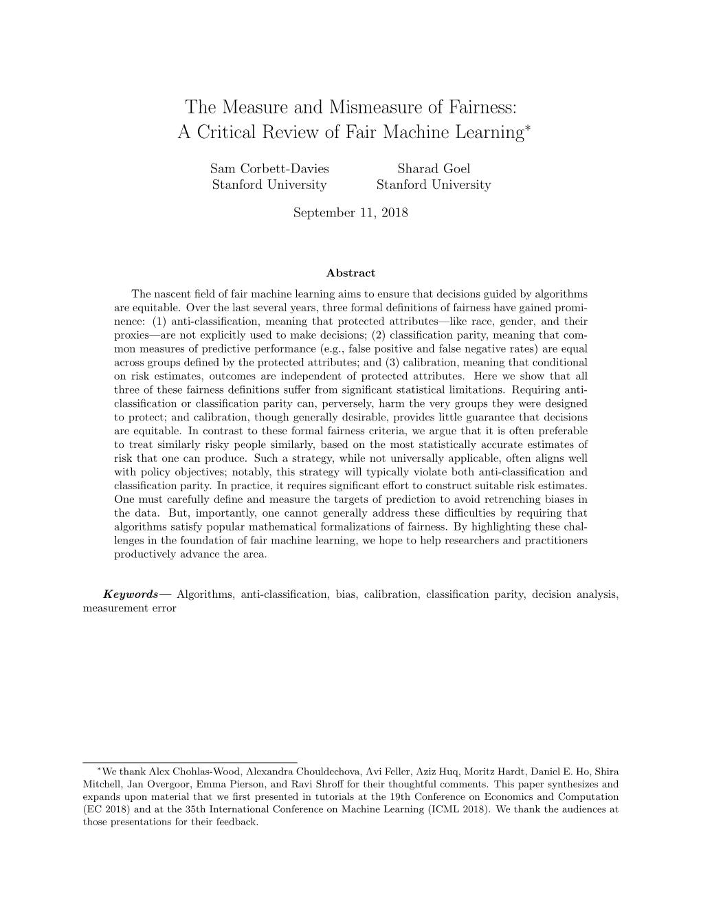 A Critical Review of Fair Machine Learning∗