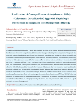 Coleoptera: Curculionidae) Eggs with Physiologic Insecticides As Integrated Pest Management Strategy