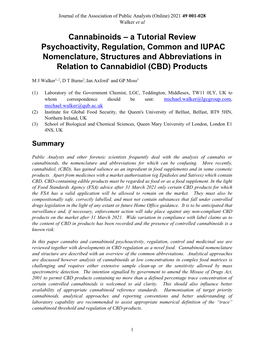 Cannabinoids – a Tutorial Review Psychoactivity, Regulation, Common and IUPAC Nomenclature, Structures and Abbreviations in Relation to Cannabidiol (CBD) Products