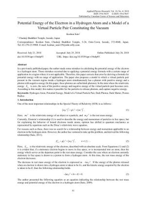 Potential Energy of the Electron in a Hydrogen Atom and a Model of a Virtual Particle Pair Constituting the Vacuum