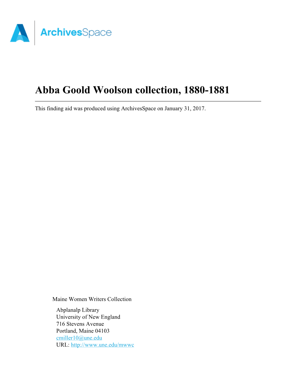 Abba Goold Woolson Collection, 1880-1881