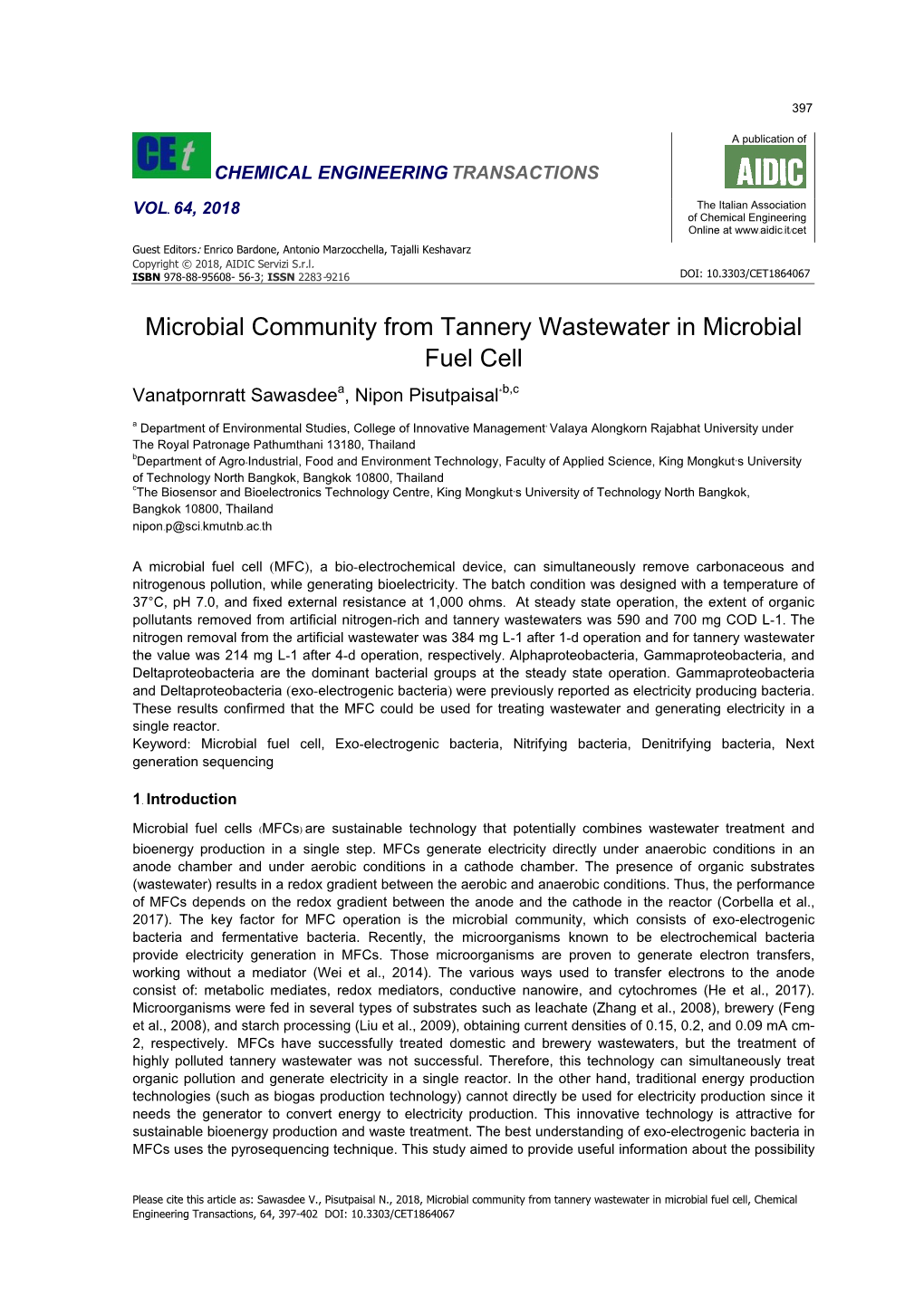 Microbial Community from Tannery Wastewater in Microbial Fuel Cell