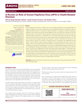 A Review on Role of Human Papilloma Virus (HPV) in Health