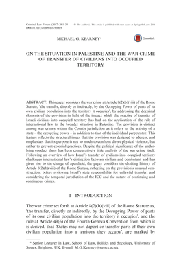 On the Situation in Palestine and the War Crime of Transfer of Civilians Into Occupied Territory