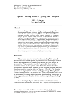 Systems Coaching, Models of Typology, and Emergence