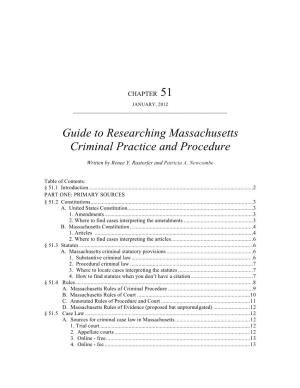Guide to Researching Massachusetts Criminal Practice and Procedure