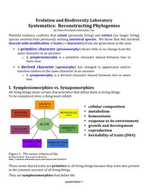 Systematics: Reconstructing Phylogenies by Dana Krempels and Julian Lee
