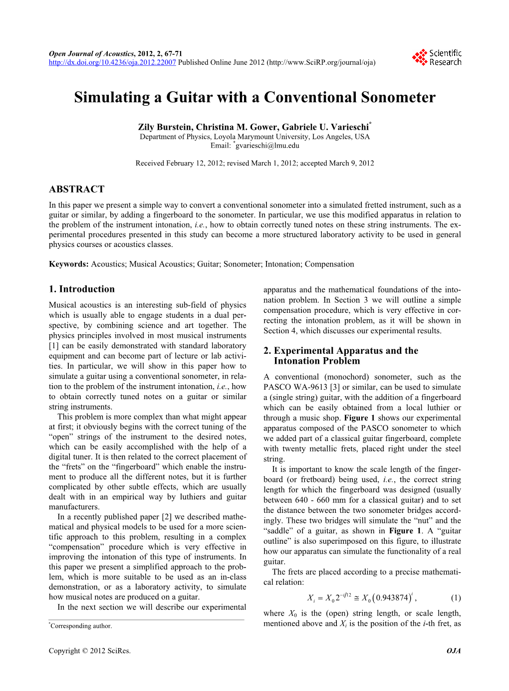 Simulating a Guitar with a Conventional Sonometer