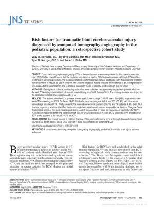 Risk Factors for Traumatic Blunt Cerebrovascular Injury Diagnosed by Computed Tomography Angiography in the Pediatric Population: a Retrospective Cohort Study