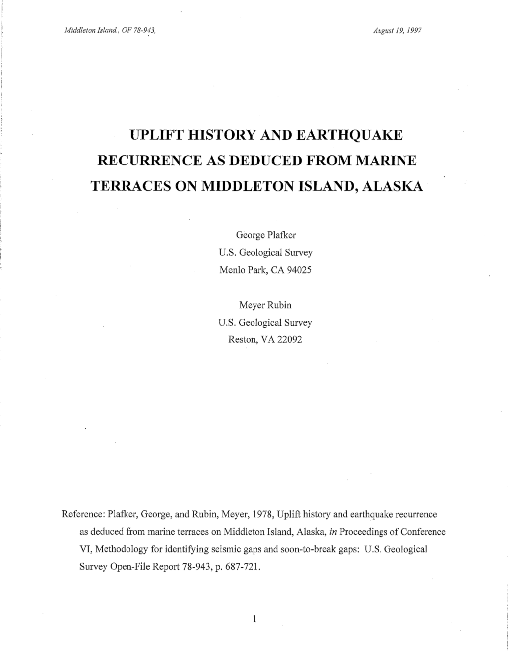 Uplift History and Earthquake Recurrence As Deduced from Marine Terraces on Middleton Island, Alaska