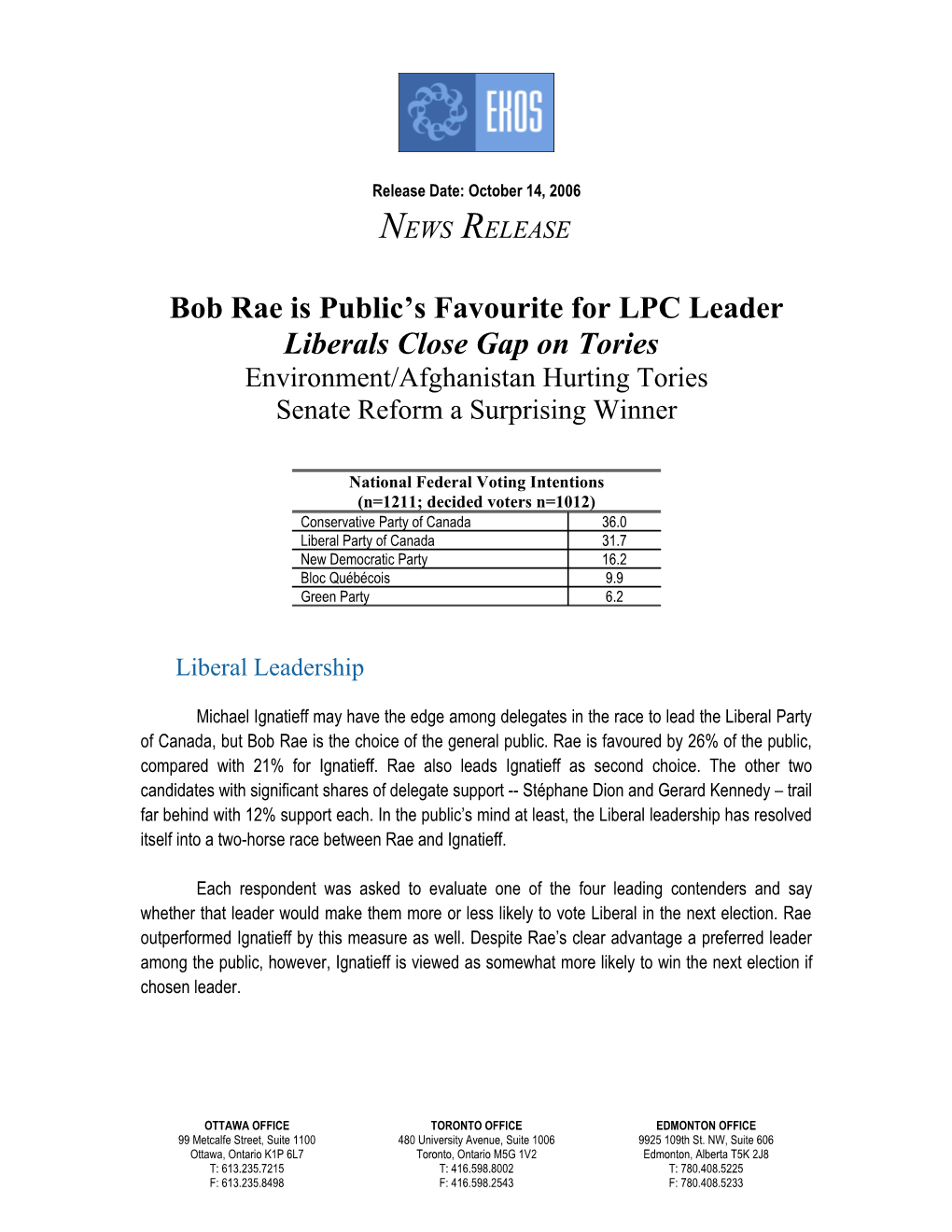 Bob Rae Is Public's Favourite for LPC Leader Liberals Close Gap on Tories