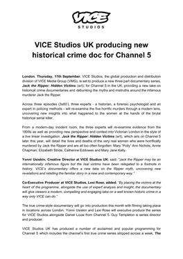 VICE Studios UK Producing New Historical Crime Doc for Channel 5