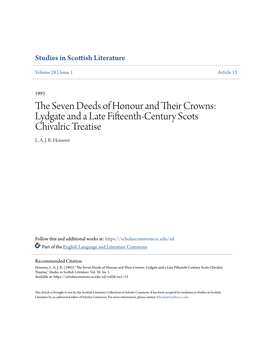 The Seven Deeds of Honour and Their Crowns: Lydgate and a Late Fifteenth-Century Scots Chivalric Treatise