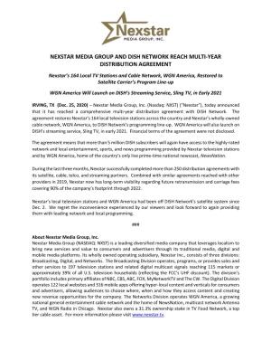 Nexstar Media Group and Dish Network Reach Multi-Year Distribution Agreement