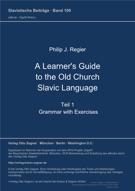 A Learner's Guide to the Old Church Slavic Language