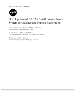 Development of NASA's Small Fission Power System for Science And