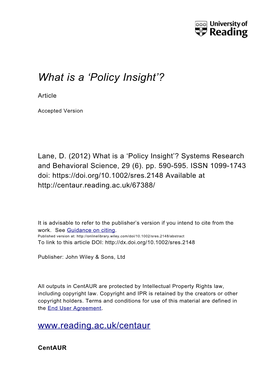 What Is a 'Policy Insight'? Systems Research and Behavioral Science 29(6):590-595
