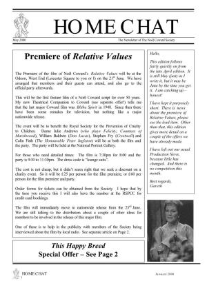 HOME CHAT May 2000 the Newsletter of the Noël Coward Society