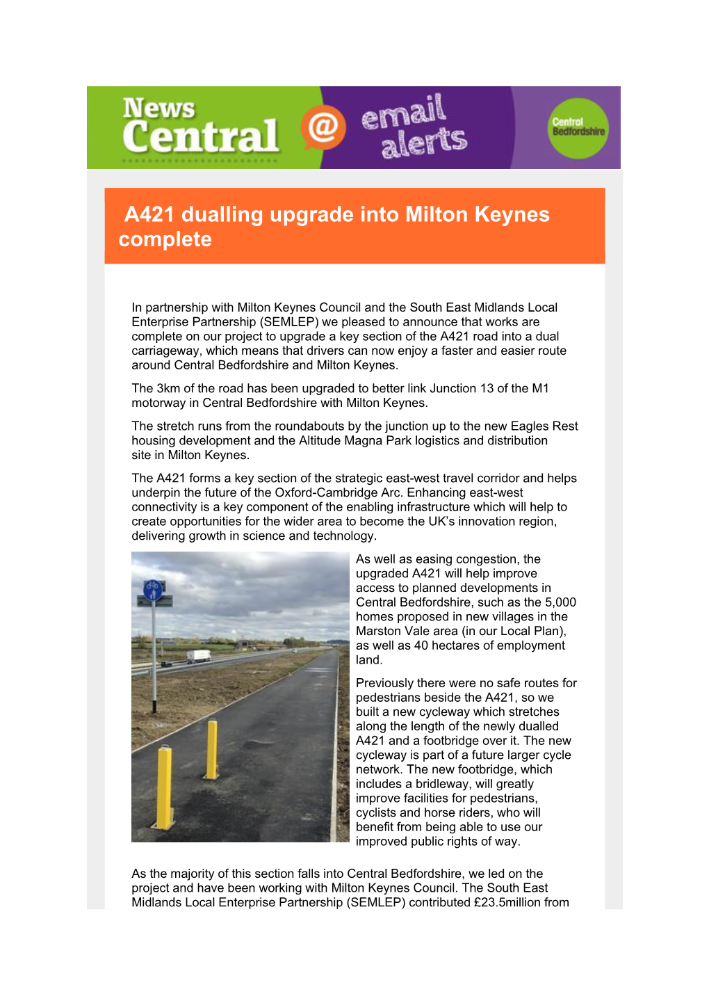 A421 Dualling Upgrade Into Milton Keynes Complete