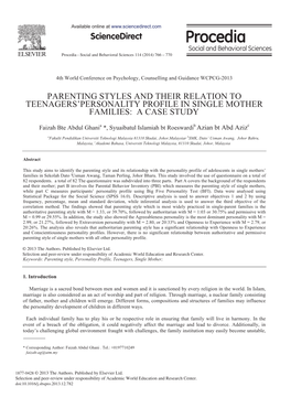 Parenting Styles and Their Relation to Teenagers’Personality Profile in Single Mother Families: a Case Study