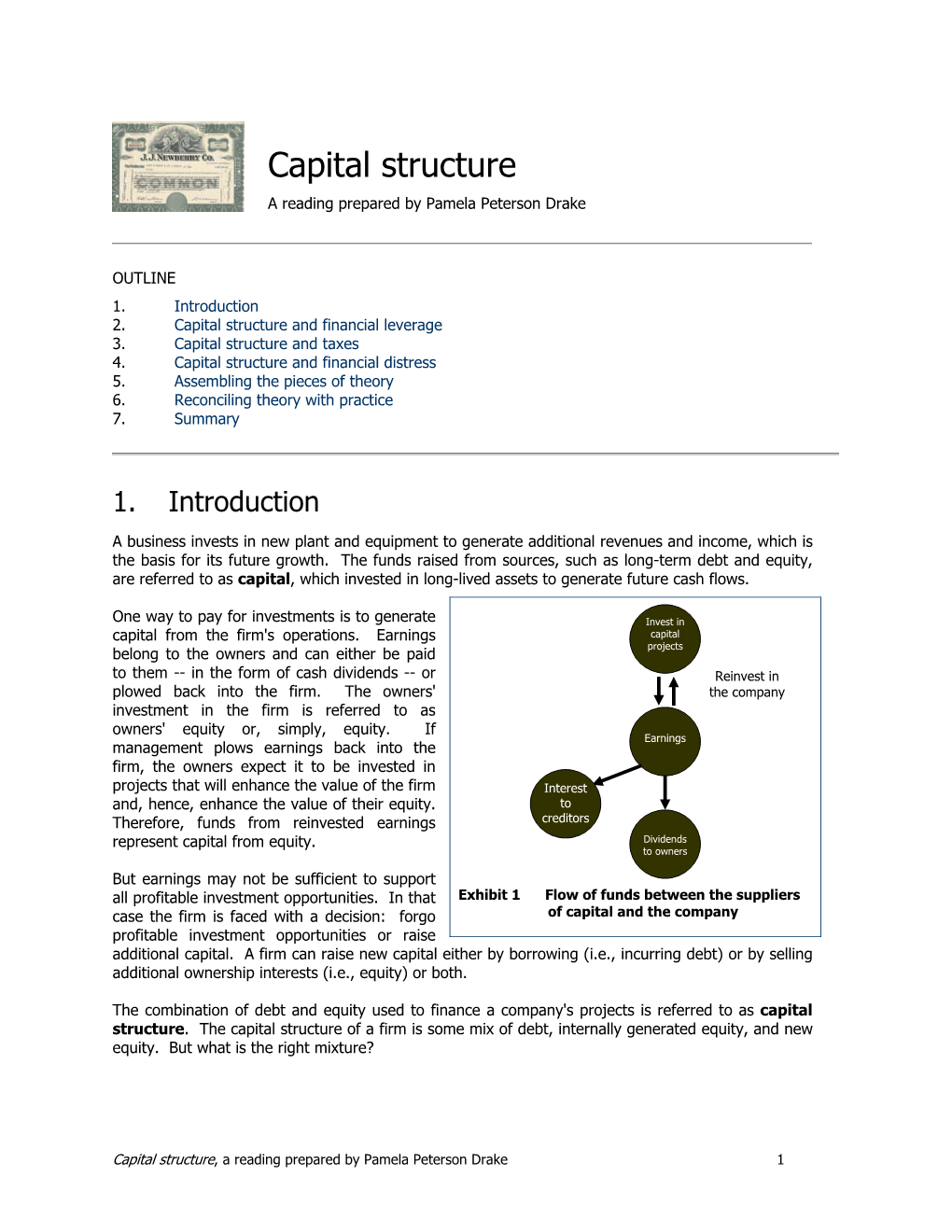 Capital Structure a Reading Prepared by Pamela Peterson Drake