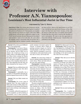 Interview with Professor A.N. Yiannopoulos: Louisiana’S Most Influential Jurist in Our Time