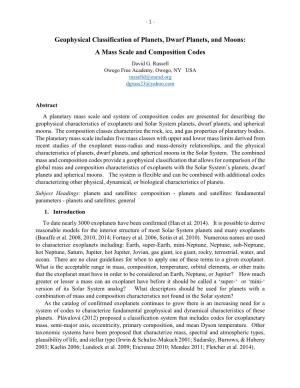 Geophysical Classification of Planets, Dwarf Planets, and Moons: a Mass Scale and Composition Codes David G