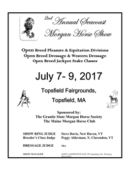 Annual Seacoast Morgan Horse Show July 7