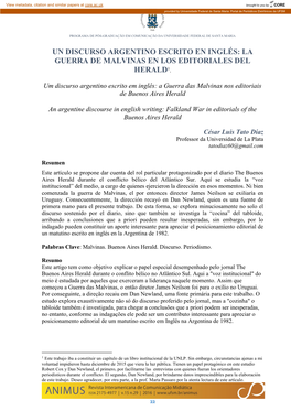 Un Discurso Argentino Escrito En Inglés: La Guerra De Malvinas En Los Editoriales Del Herald1