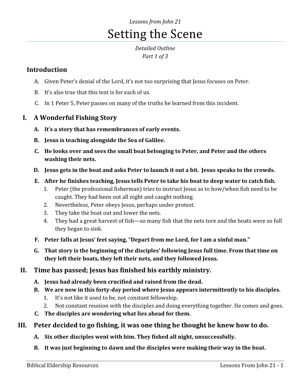 Detailed Outlines for Lessons from John 21 Series