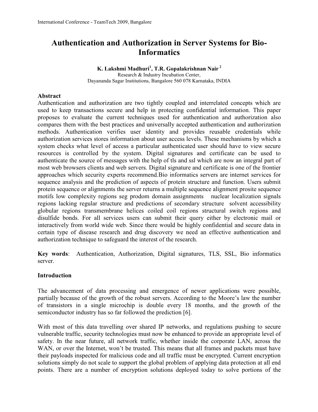 Authentication and Authorization in Server Systems for Bio- Informatics