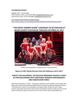 The Rocky Horror Show” Continues to Be Popular at Bucks County Playhouse Through October 29, 2017