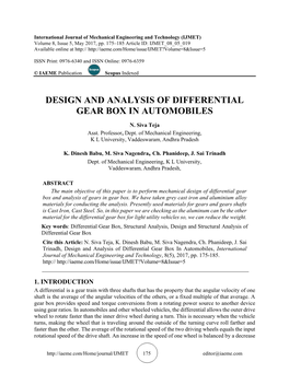 Design and Analysis of Differential Gear Box in Automobiles