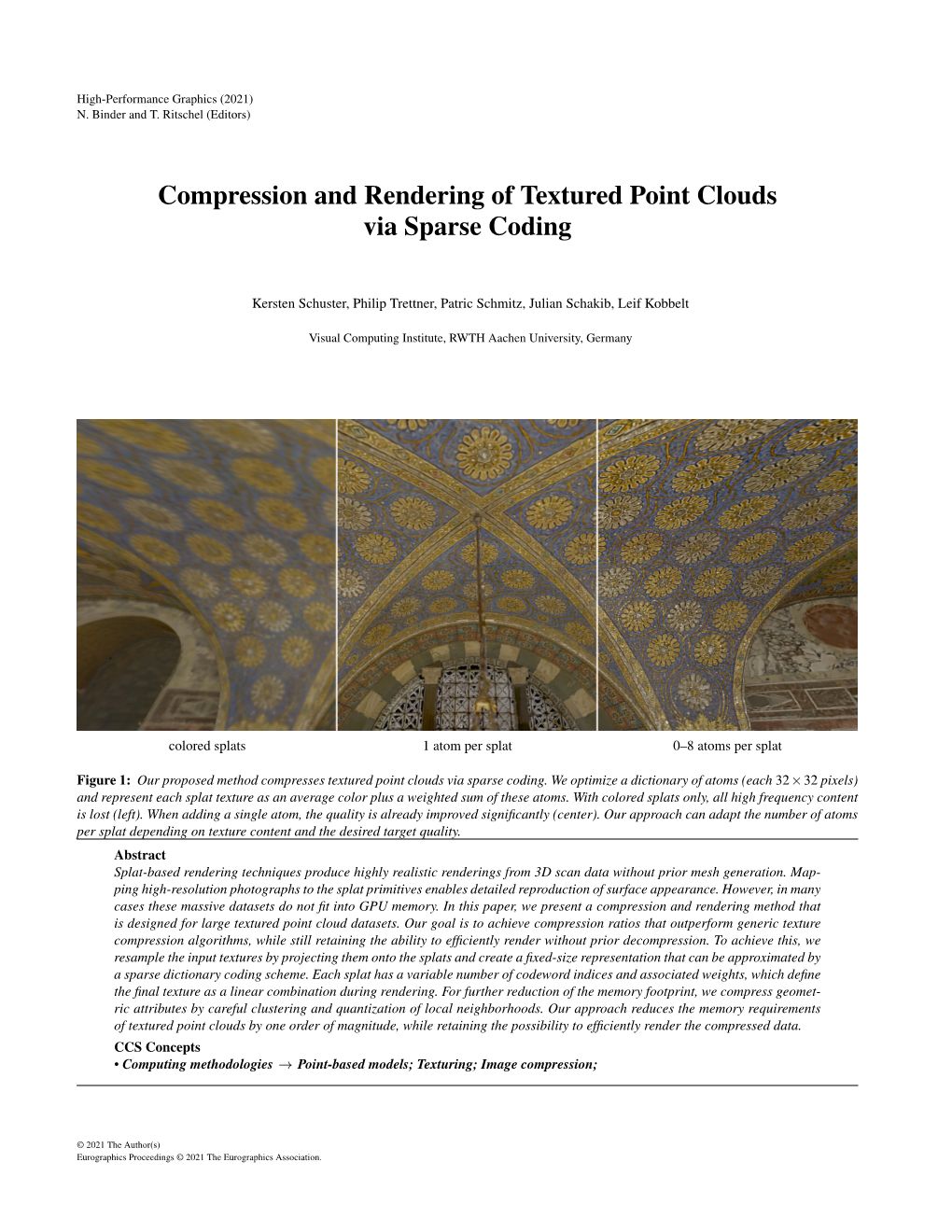 Compression and Rendering of Textured Point Clouds Via Sparse Coding