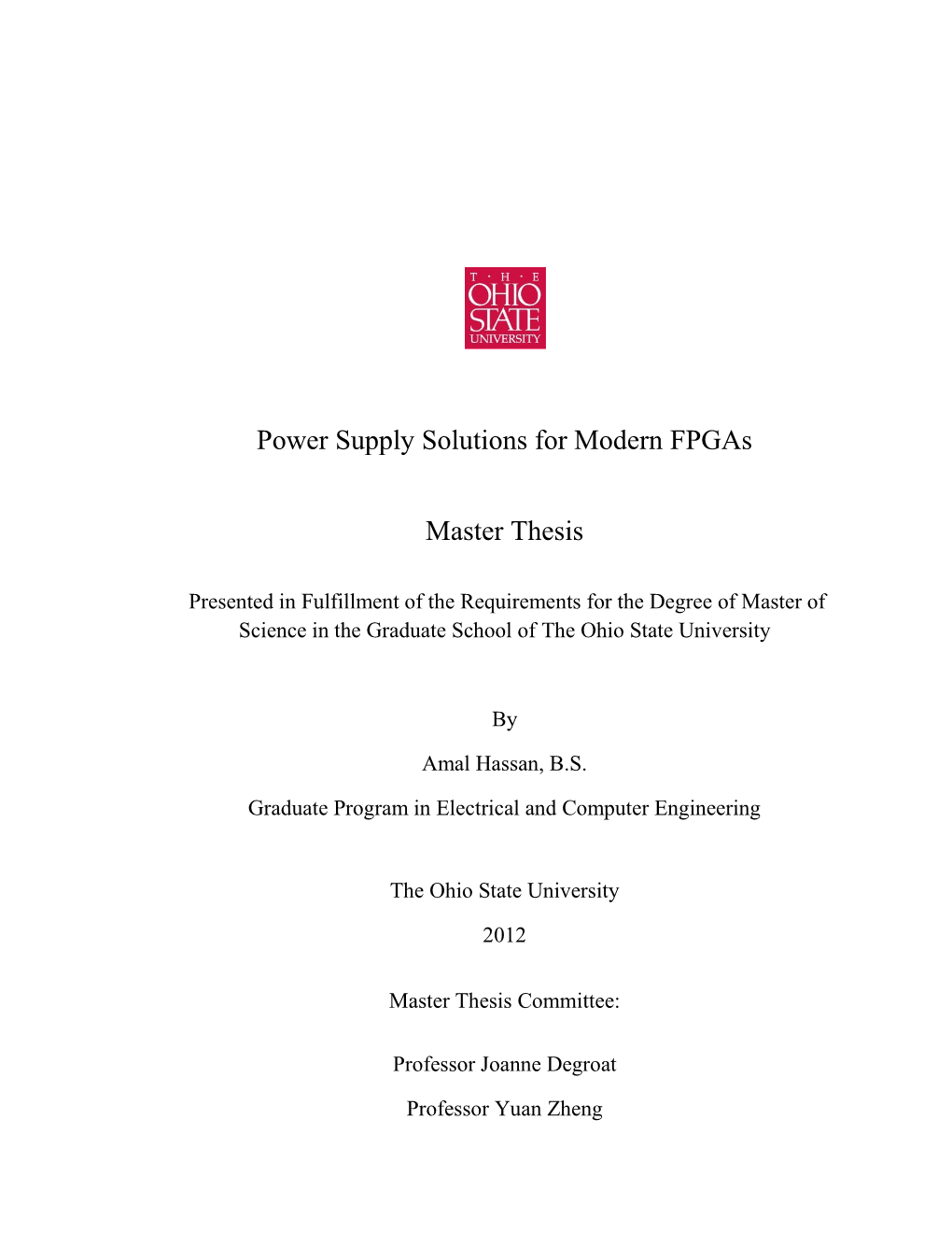 Power Supply Solutions for Modern Fpgas Master Thesis