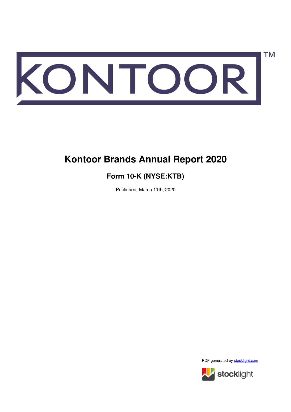 Kontoor Brands Annual Report 2020
