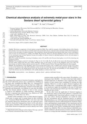 Chemical Abundance Analysis of Extremely Metal-Poor Stars in the Sextans Dwarf Spheroidal Galaxy V K Prev