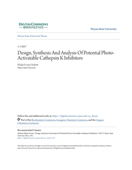 Design, Synthesis and Analysis of Potential Photo-Activatable Cathepsin K Inhibitors" (2017)