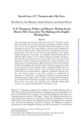 E. P. Thompson, Politics and History: Writing Social History Fifty Years
