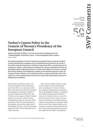 Turkey's Cyprus Policy in the Context of Nicosia's Presidency of The