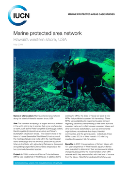 Marine Protected Area Network Hawaii’S Western Shore, USA May 2009 A