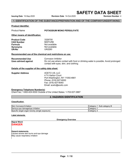 SAFETY DATA SHEET Issuing Date 10-Sep-2020 Revision Date 14-Oct-2020 Revision Number 4