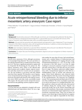 Acute Retroperitoneal Bleeding Due to Inferior Mesenteric Artery Aneurysm: Case Report BMC Gastroenterol- Ogy 2010, 10:59