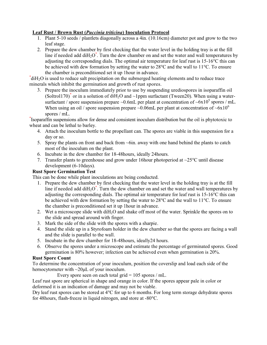 Leaf Rust / Brown Rust (Puccinia Triticina) Inoculation Protocol 1