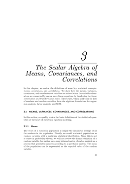 The Scalar Algebra of Means, Covariances, and Correlations