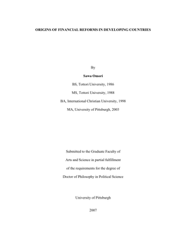 Origins of Financial Reforms in Developing Countries