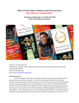 ENGL 352:385 Topics in Modern American Literature Black Women's